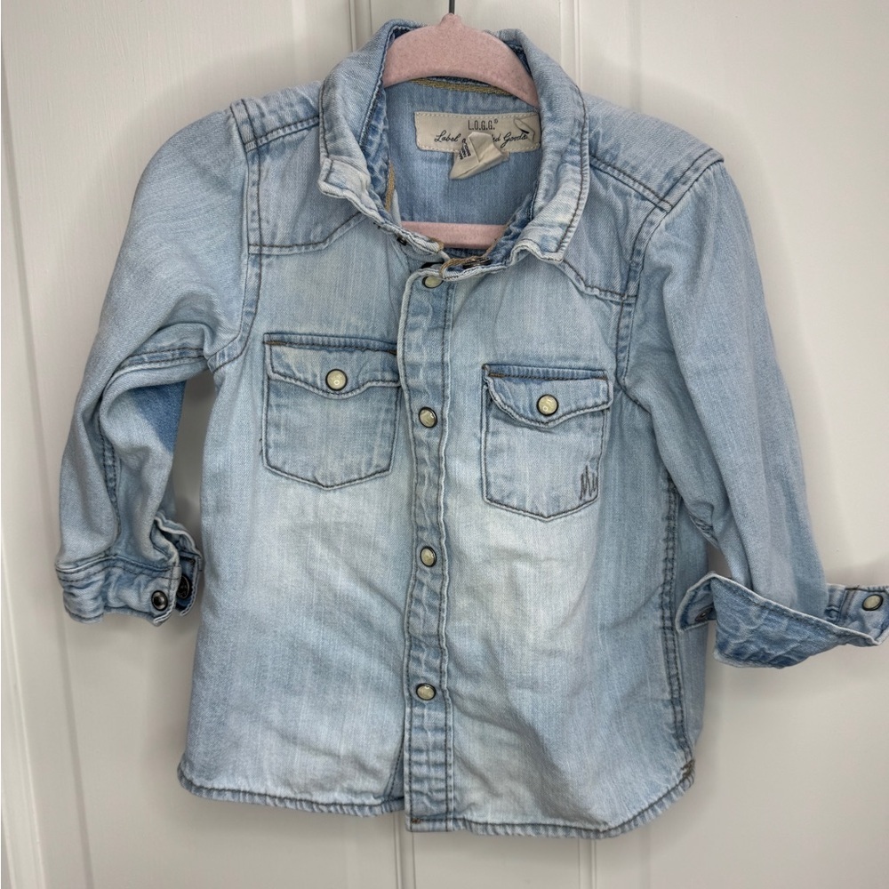 L.O.G.G. 6-9M Unisex Denim Long Sleeve Shirt Blouse